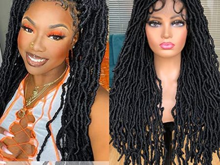 Annivia 32Inch Faux Locs Wigs for Black Women Full Double Lace Square Knotless Box Braided Wigs with Baby Hair Long Dreadlock Wig Natural Black Hand-braided Synthetic Twist Lace locs Wig Online