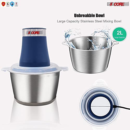 5 Core Food Processor 300W Motor, Electric Chopper Heavy Duty Meat Grinder 12 Cup 4 Titanium Blades, 2L Stainless Steel Bowl With 2 Speed for Vegetables Fruits Nuts Lean Ground Meat MG S SSB Online Sale