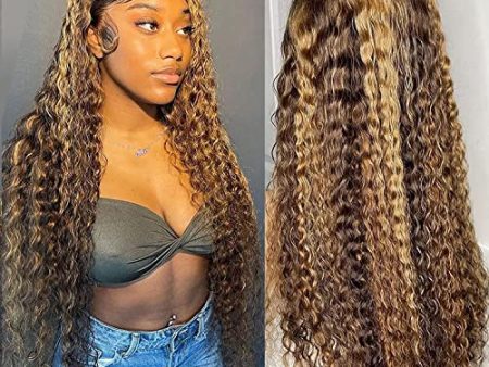 13x6 Highlight Ombre Lace Front Wigs Human Hair 200% Density Curly Wave Honey Blonde 4 27 HD Lace Frontal Wig for Black Women 26 Inch Deep Wave Lace Front Human Hair Wig Pre Plucked with Baby Hair Discount