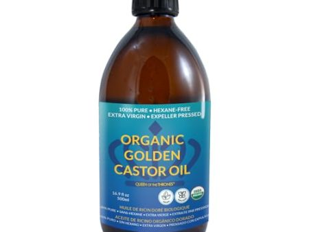 QUEEN OF THE THRONES Organic Golden Castor Oil - 500mL (16.9oz) | 100% Pure & Expeller Pressed for Hair, Skin & Digestion | Hexane Free | USDA Certified Supply