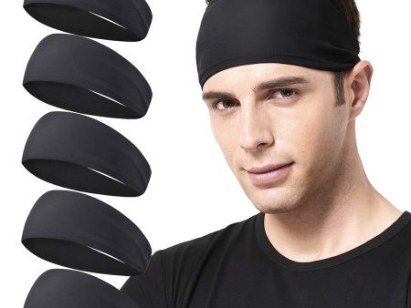 Acozycoo Mens Running Headband,5Pack,Mens Sweatband Sports Headband for Running,Cycling,Basketball,Yoga,Fitness Workout Stretchy Unisex Hairband (5 Black) on Sale